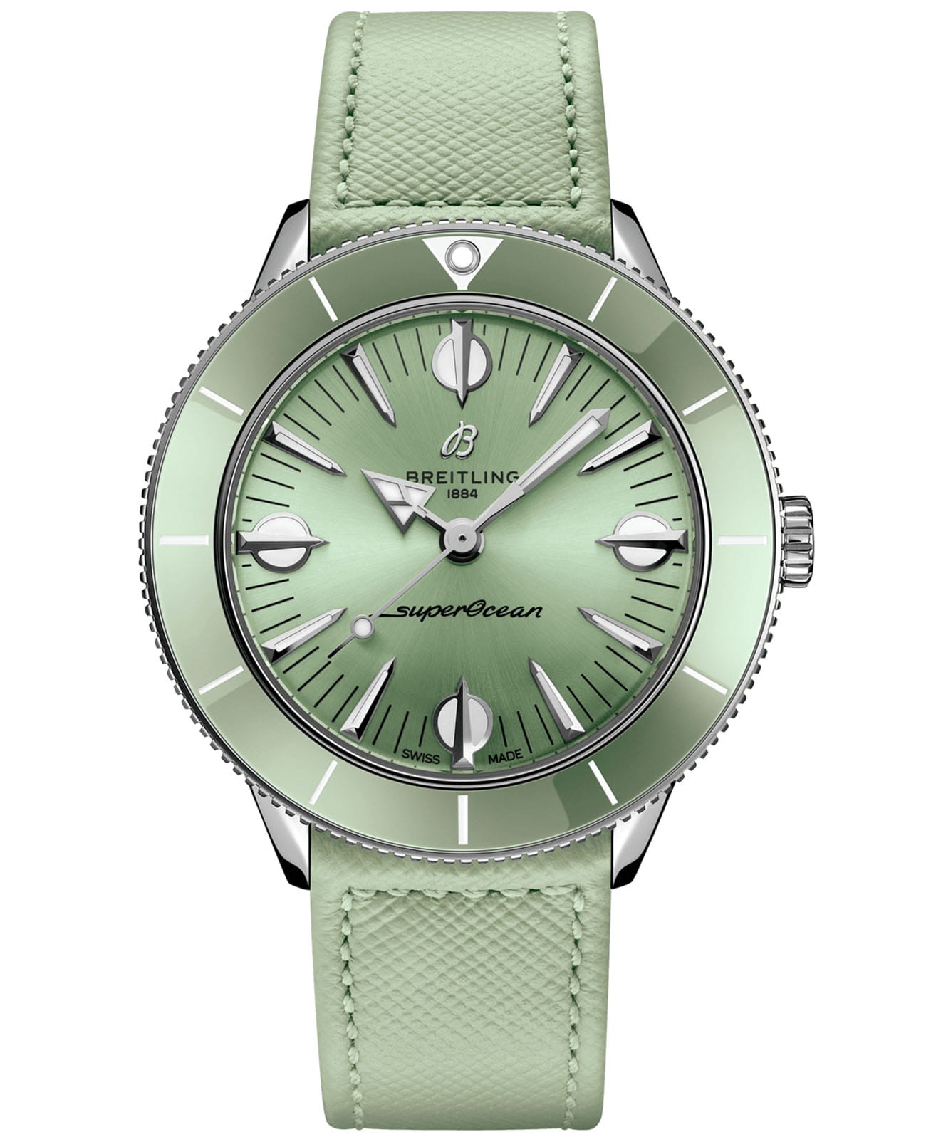 Breitling Breitling Superocean Heritage ’57 Pastel Paradise A10340361L1X1  A10340361L1X1 механические женские часы зеленый циферблат, браслет кожаный — вид спереди