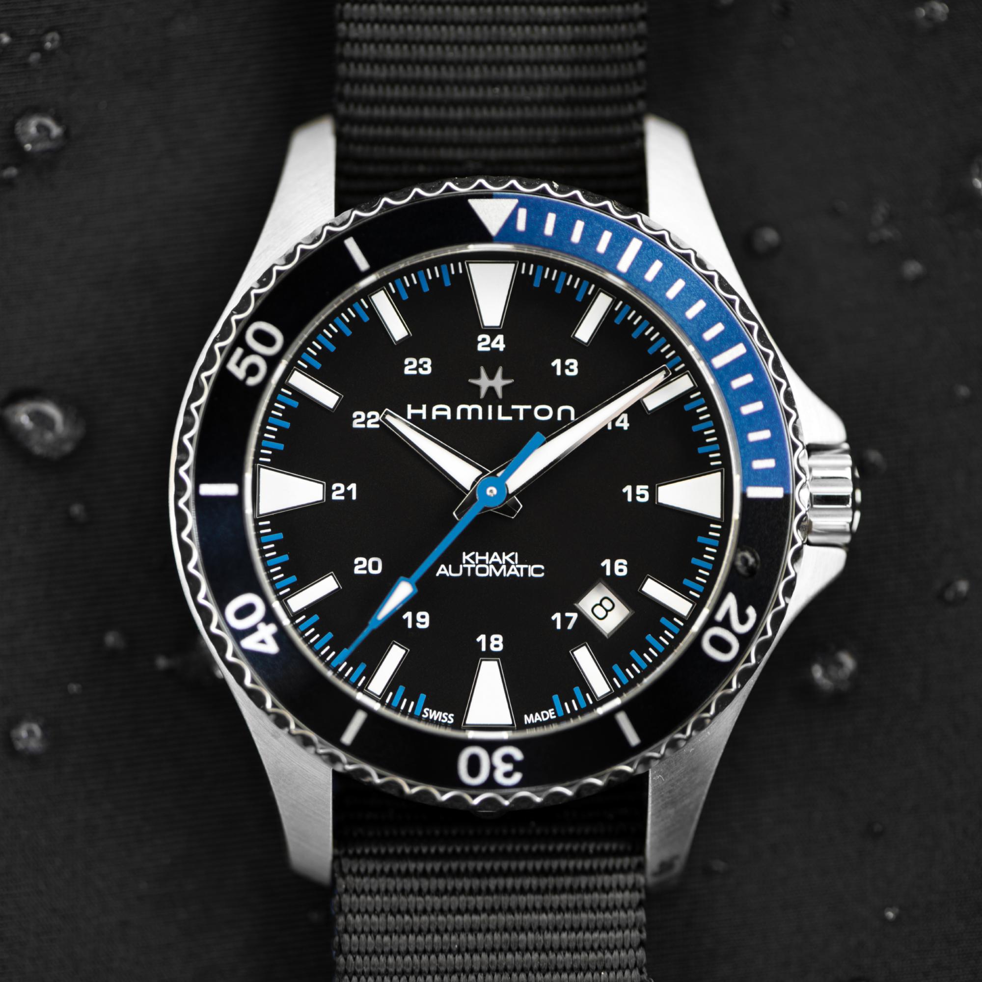 Hamilton Hamilton Khaki Navy Scuba Auto H82315931 механические мужские часы часы крупный план черный циферблата