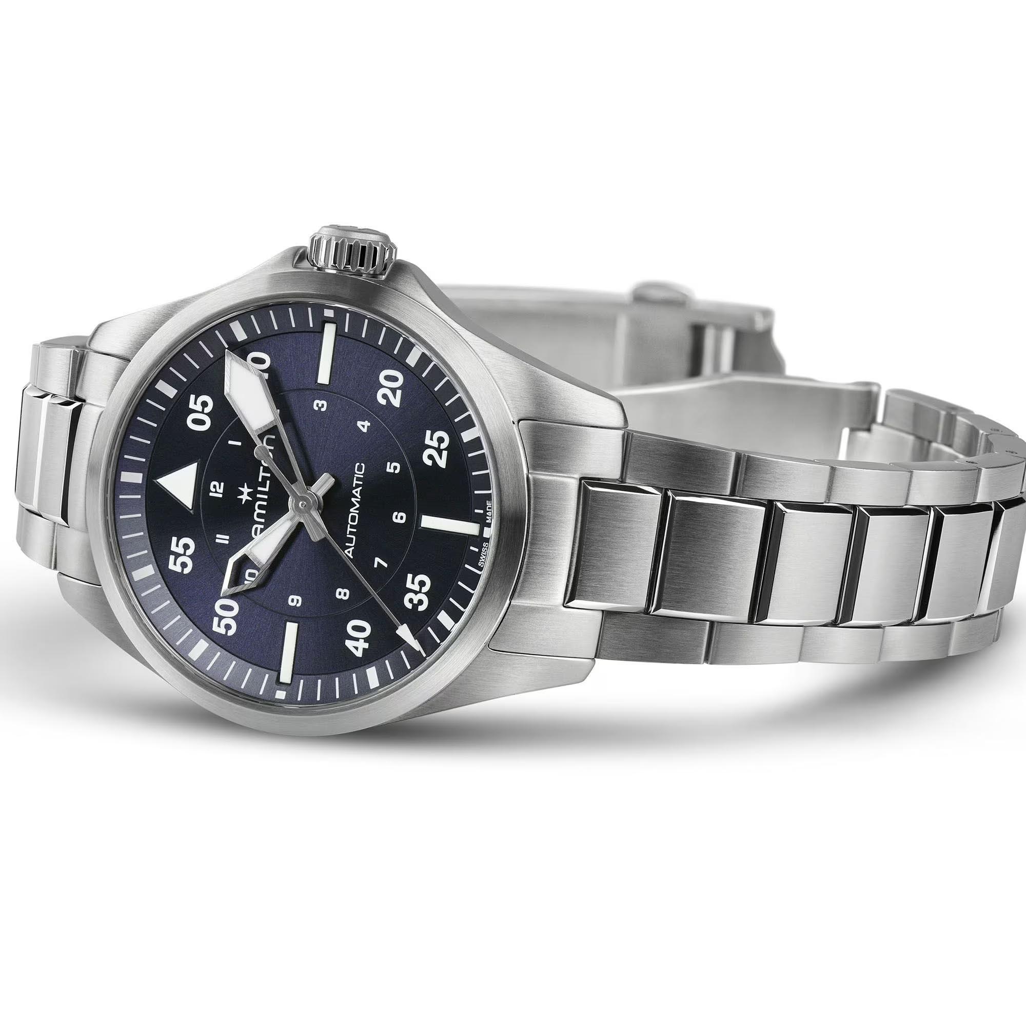Hamilton Hamilton Khaki Aviation Pilot Auto H76215140, khaki aviation швейцария мужские часы на браслете нержавеющая сталь боковой вид