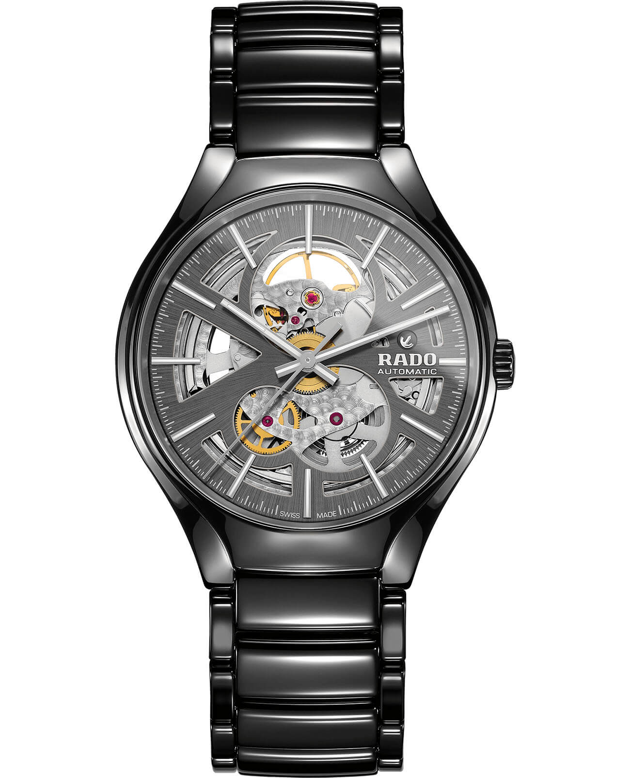 Rado Rado True Automatic Open Heart R27100112 Automatic R27100112 механические мужские часы антрацитовый циферблат, браслет высокотехнологичная керамика — вид спереди