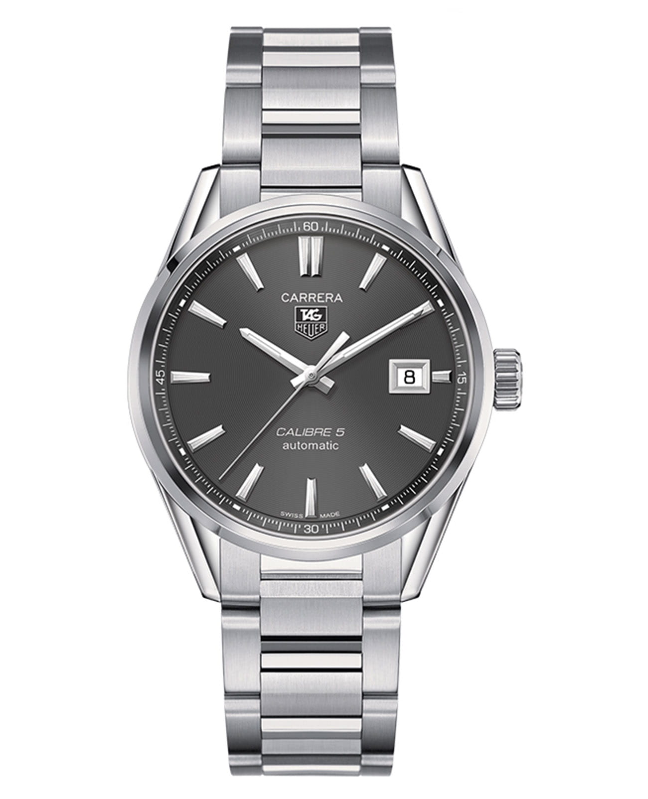 TAG Heuer TAG Heuer Carrera WAR211C.BA0782  WAR211C.BA0782 механические мужские часы серый циферблат, браслет нержавеющая сталь — вид спереди