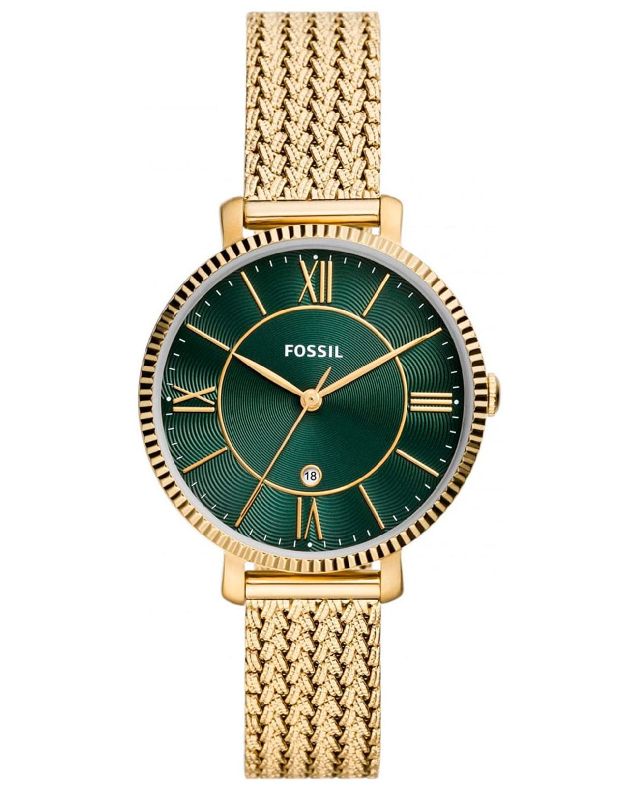 Fossil Fossil Jacqueline ES5242  ES5242 кварцевые женские часы зеленый циферблат, браслет нержавеющая сталь с ip-покрытием — вид спереди