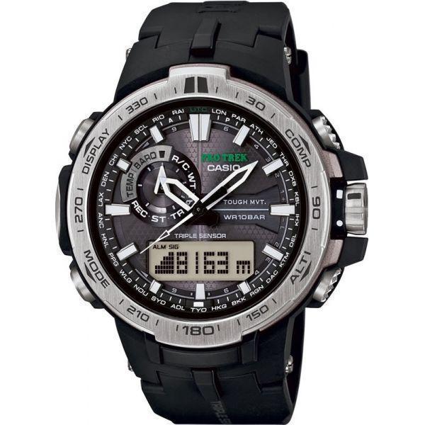 Casio Casio Pro Trek PRW-6000-1E PRW PRW-6000-1E кварцевые мужские часы черный циферблат, браслет пластик — вид спереди