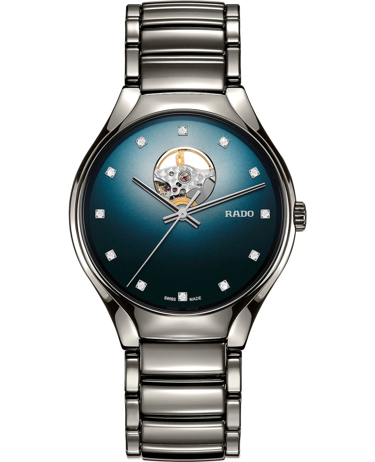 Rado Rado True Secret Diamonds R27108732 Automatic R27108732 механические мужские часы синий циферблат, браслет высокотехнологичная плазменная керамика — вид спереди