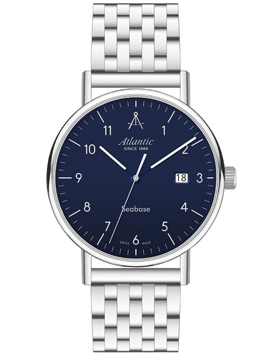 Atlantic Atlantic Seabase 60357.41.55  60357.41.55 кварцевые мужские часы синий циферблат, браслет нержавеющая сталь — вид спереди