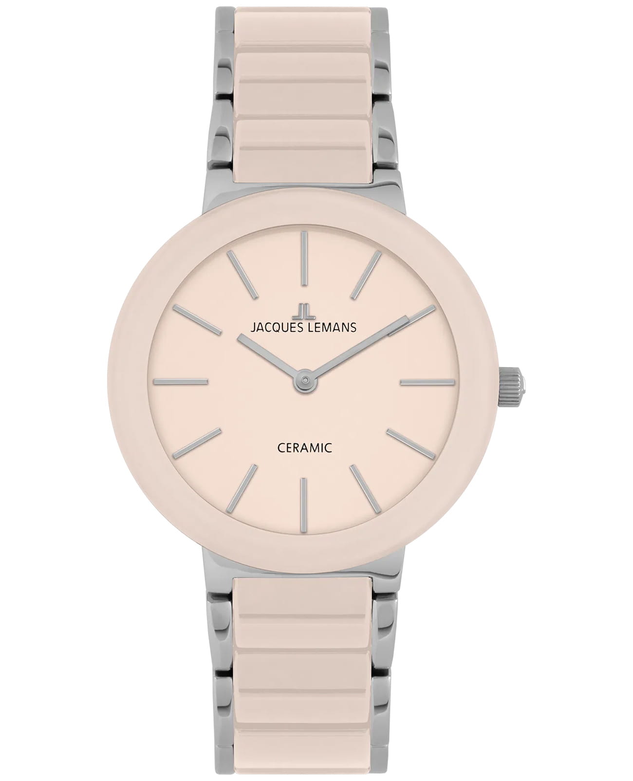 Jacques Lemans Jacques Lemans High Tech Ceramic 42-7X  42-7X кварцевые женские часы розовый циферблат, браслет сталь + керамические вставки — вид спереди