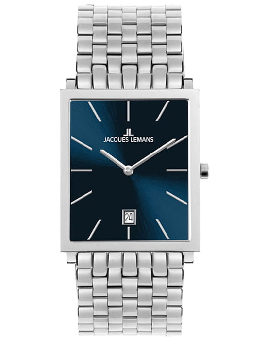 Jacques Lemans Jacques Lemans 1-2173H  1-2173H кварцевые мужские часы синий циферблат, браслет нержавеющая сталь — вид спереди