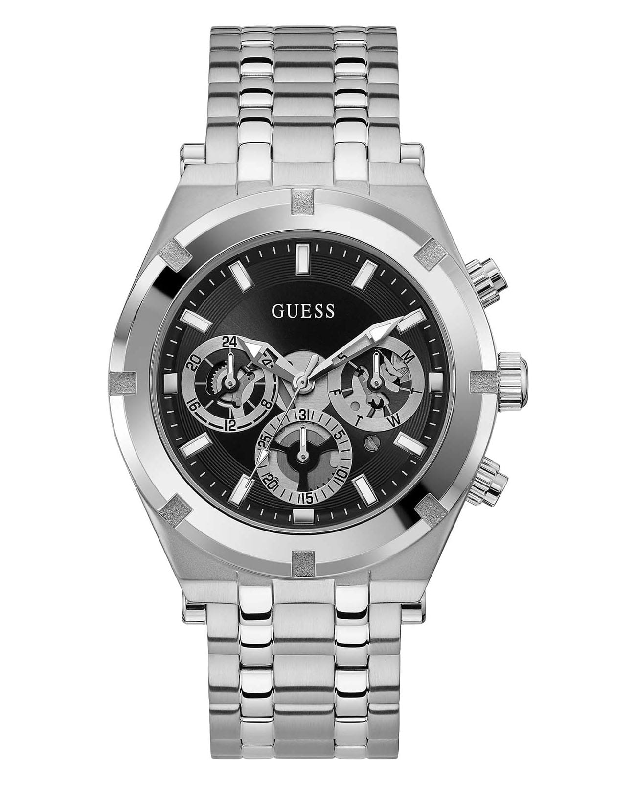 Guess Guess GW0260G1  GW0260G1 кварцевые мужские часы черный циферблат, браслет нержавеющая сталь — вид спереди