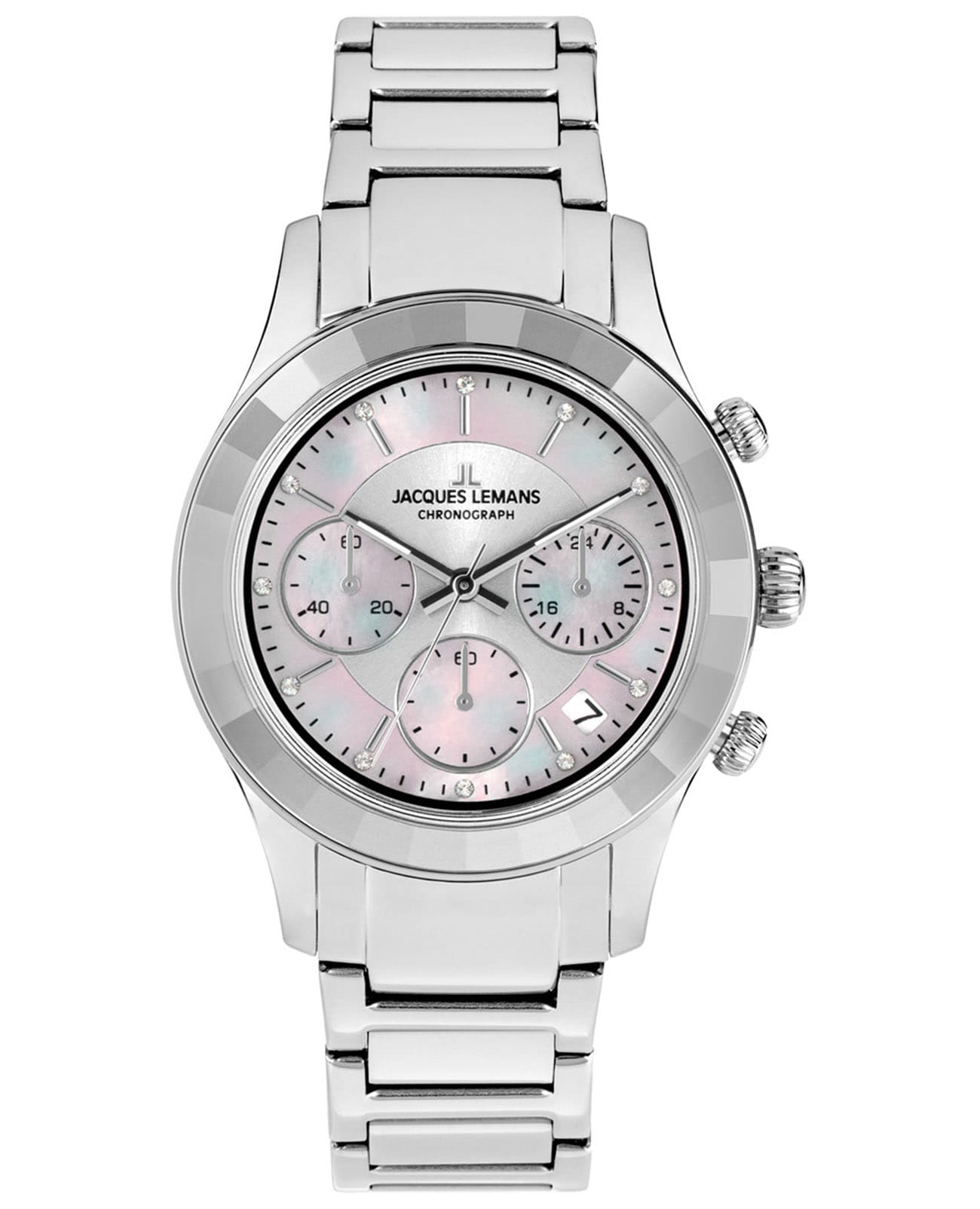 Jacques Lemans Jacques Lemans Venice 1-2151F  1-2151F кварцевые женские часы перламутровый циферблат, браслет нержавеющая сталь — вид спереди