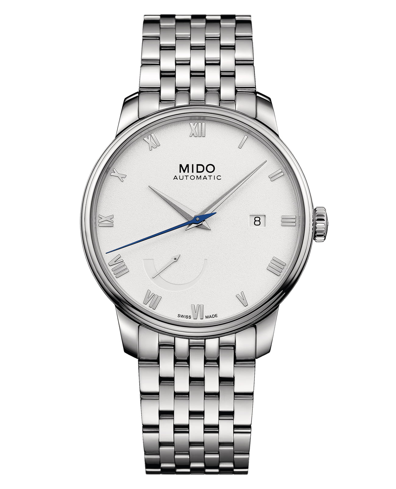 Mido Mido Baroncelli Power Reserve M027.428.11.013.00  M0274281101300 механические мужские часы белый циферблат, браслет кожаный — вид спереди