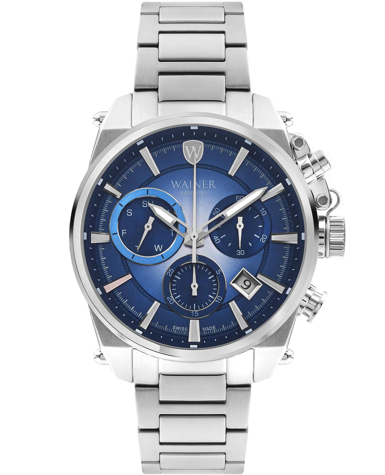 Wainer Wainer Wall Street WA.19200-E  WA.19200-E кварцевые мужские часы синий циферблат, браслет нержавеющая сталь — вид спереди