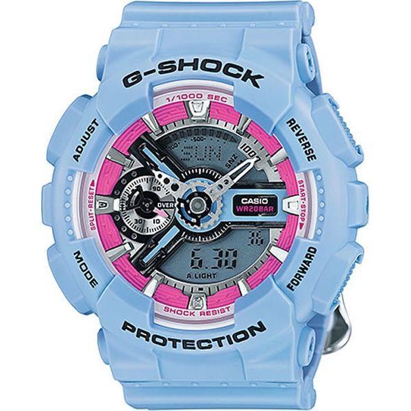 Casio Casio G-Shock GMA-S110F-2A  GMA-S110F-2A электронные женские часы голубой циферблат, браслет пластик — вид спереди