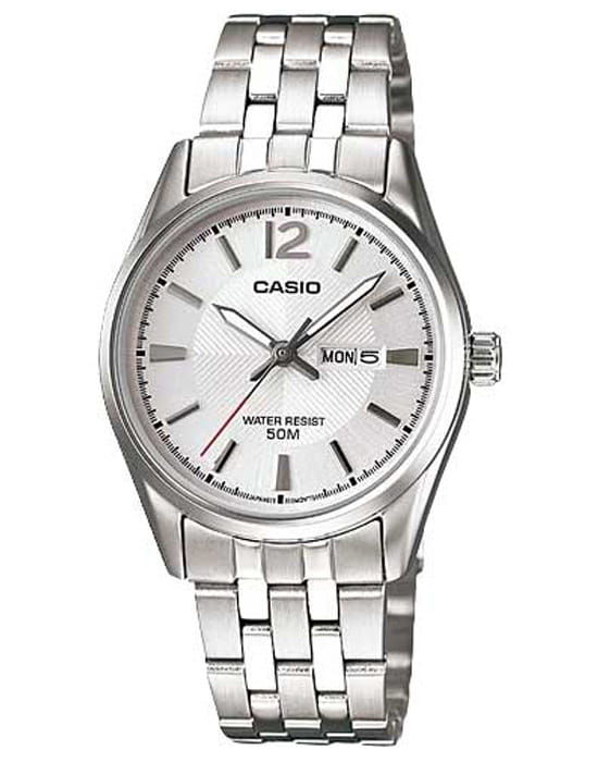 Casio Casio Collection LTP-1335D-7A  LTP-1335D-7A кварцевые женские часы белый циферблат, браслет нержавеющая сталь — вид спереди