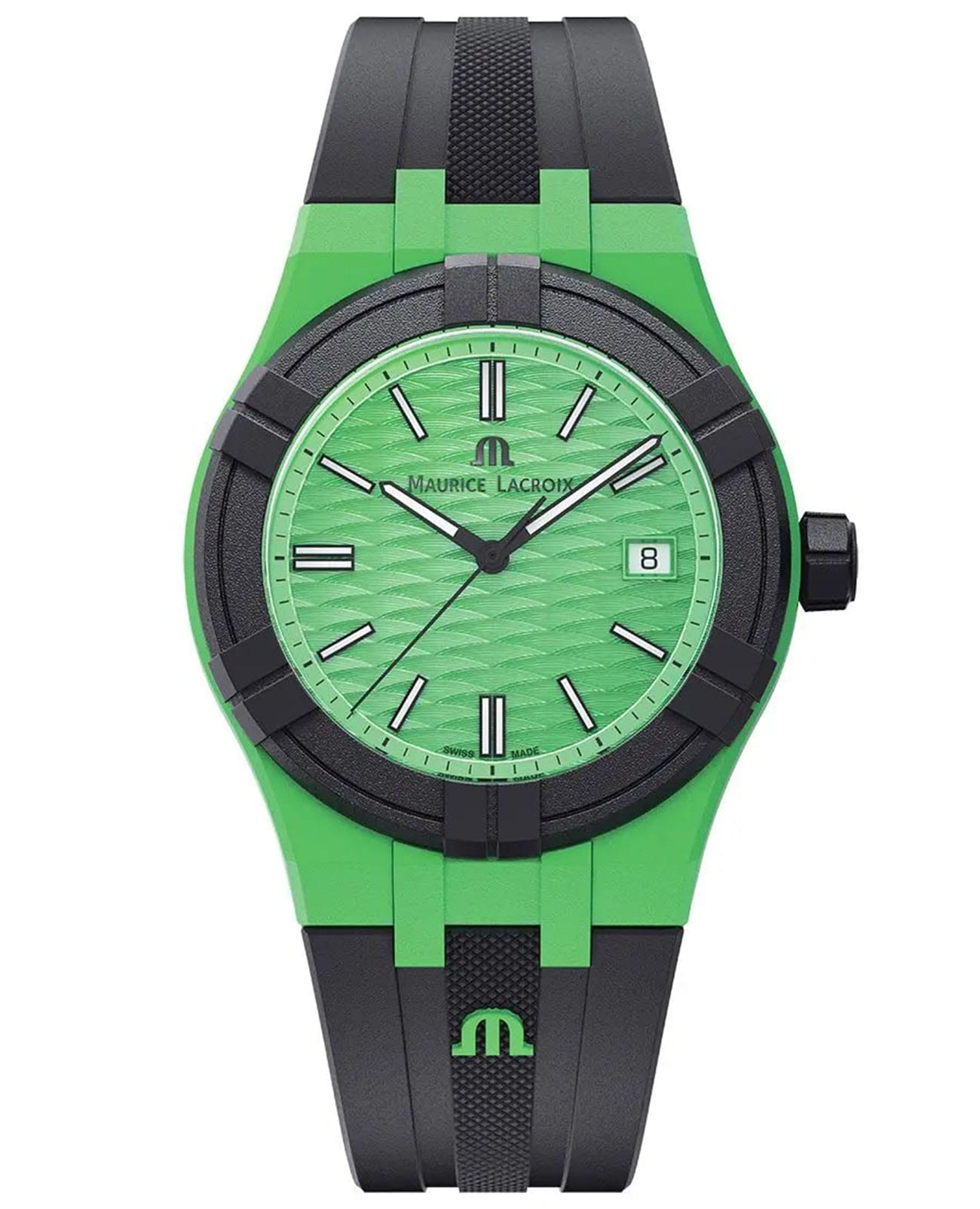 Maurice Lacroix Maurice Lacroix Aikon Tide AI2008-70070-300-0  AI2008-70070-300-0 кварцевые мужские часы зеленый циферблат, браслет каучук — вид спереди
