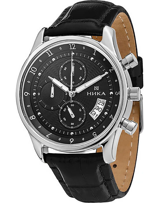 Ника 1876.0.9.52C  1876.0.9.52C кварцевые мужские часы черный циферблат, браслет кожаный — вид спереди