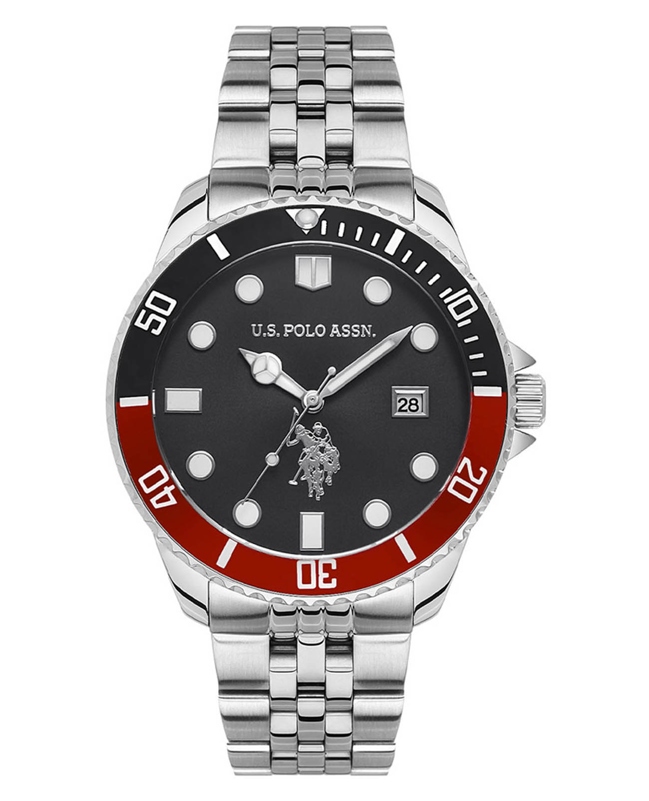 U.S. Polo Assn. U.S. Polo Assn. Fundamental USPA1048-04  USPA1048-04 кварцевые мужские часы черный циферблат, браслет нержавеющая сталь — вид спереди