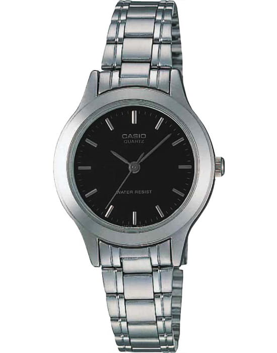 Casio Casio Collection LTP-1128A-1A  LTP-1128A-1A кварцевые женские часы черный циферблат, браслет нержавеющая сталь — вид спереди