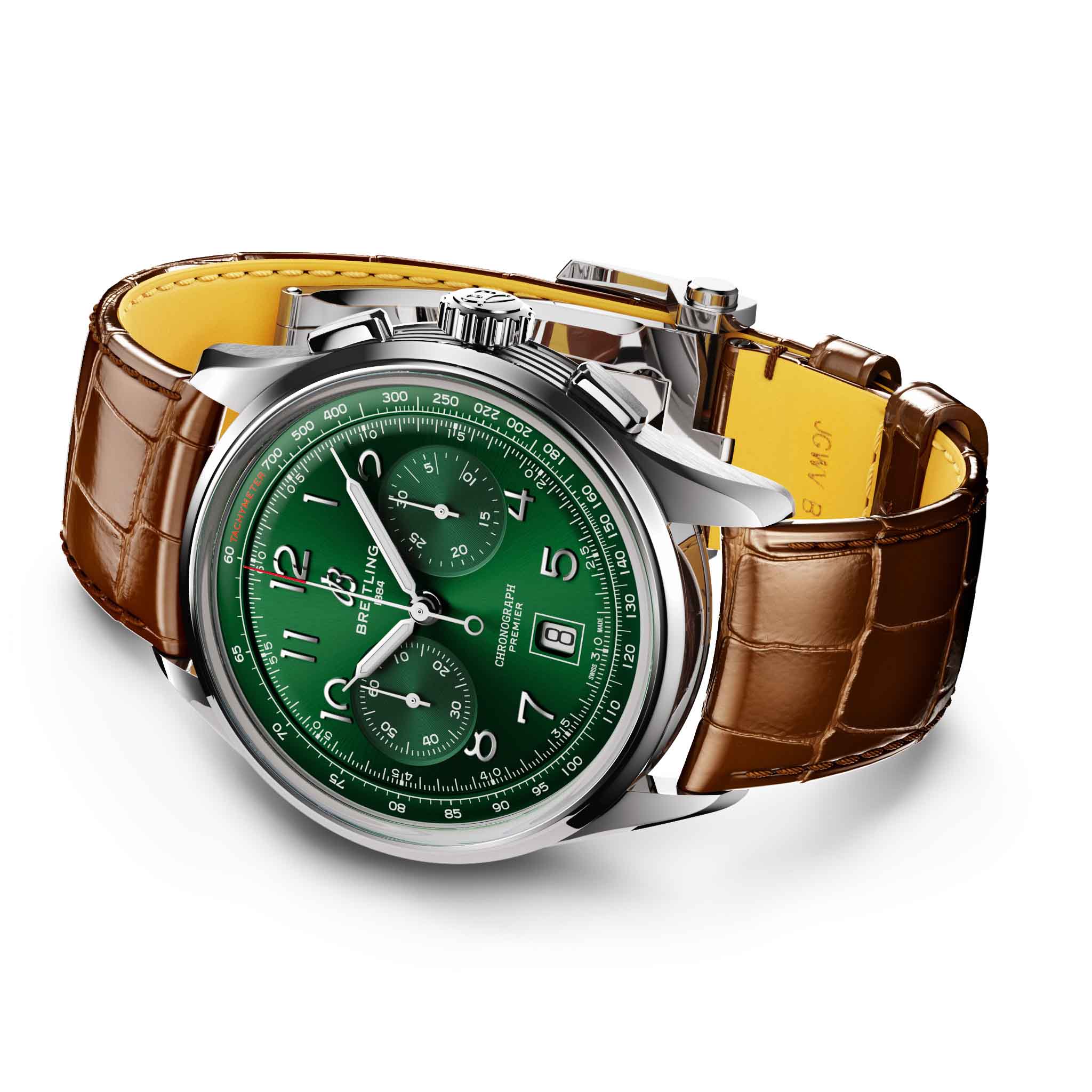 Breitling Breitling Premier B01 Chronograph 42 AB0145371L1P1, premier швейцария мужские часы на браслете кожаный боковой вид