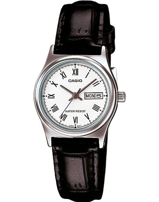 Casio Casio LTP-V006L-7B  LTP-V006L-7B кварцевые женские часы белый циферблат, браслет кожаный — вид спереди
