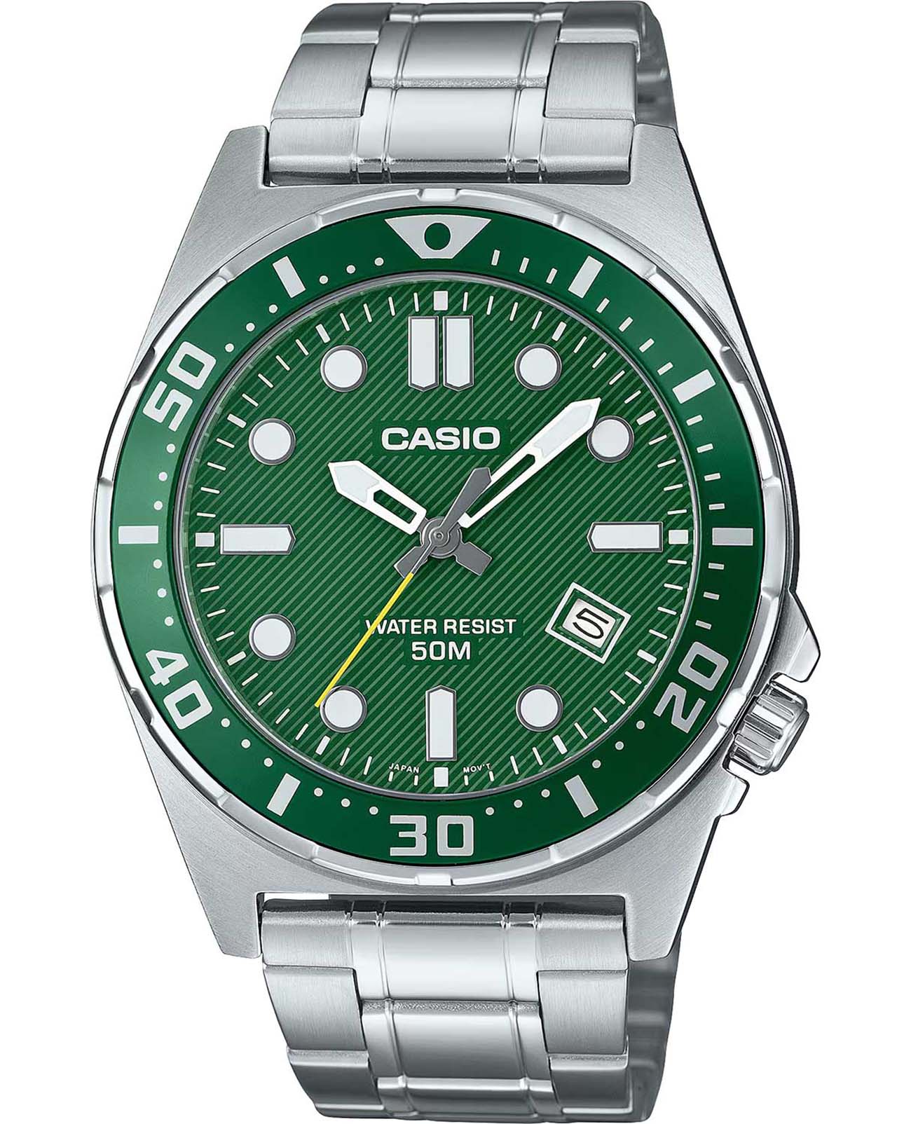 Casio Casio Collection MTD-135D-3A  MTD-135D-3A кварцевые мужские часы зеленый циферблат, браслет нержавеющая сталь — вид спереди