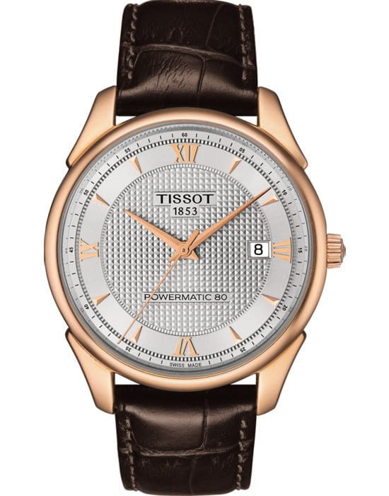 Tissot Tissot Vintage Powermatic 80 18K Gold T920.407.76.038.00  T9204077603800 механические мужские часы белый циферблат, браслет кожаный — вид спереди