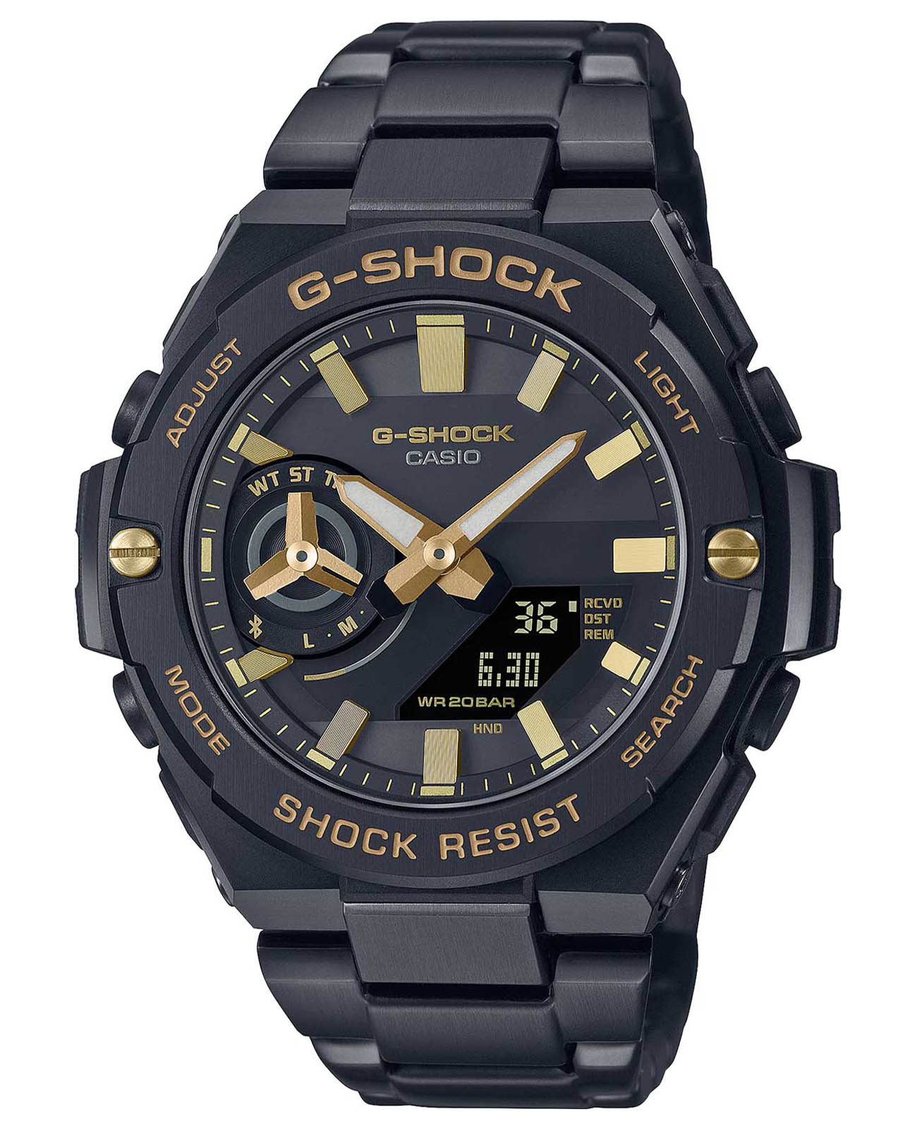 Casio Casio G-Shock GST-B500BD-1A9DR (GST-B500BD-1A9) GST G-Steel GST-B500BD-1A9 электронные мужские часы черный циферблат, браслет сталь с ip покрытием — вид спереди