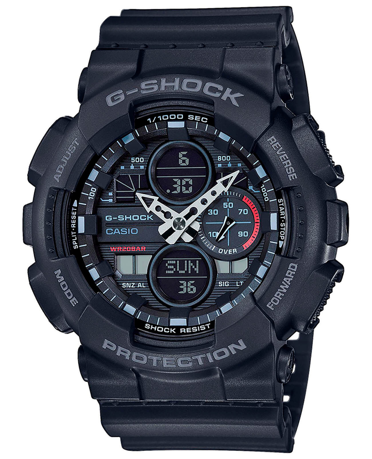 Casio Casio G-Shock GA-140-1A1DR (GA-140-1A1) GA GA-140-1A1 электронные мужские часы черный циферблат, браслет пластик — вид спереди