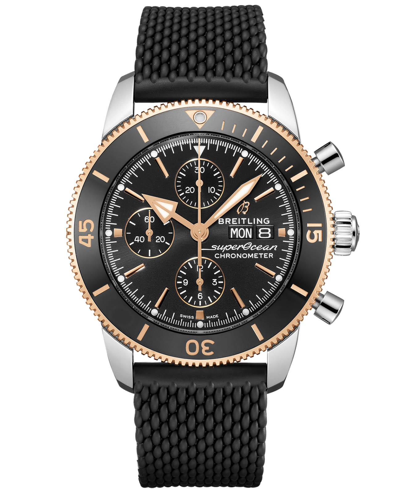 Breitling Breitling Superocean Heritage Automatic Chronograph 44 U13313121B1S1  U13313121B1S1 механические мужские часы черный циферблат, браслет каучук — вид спереди