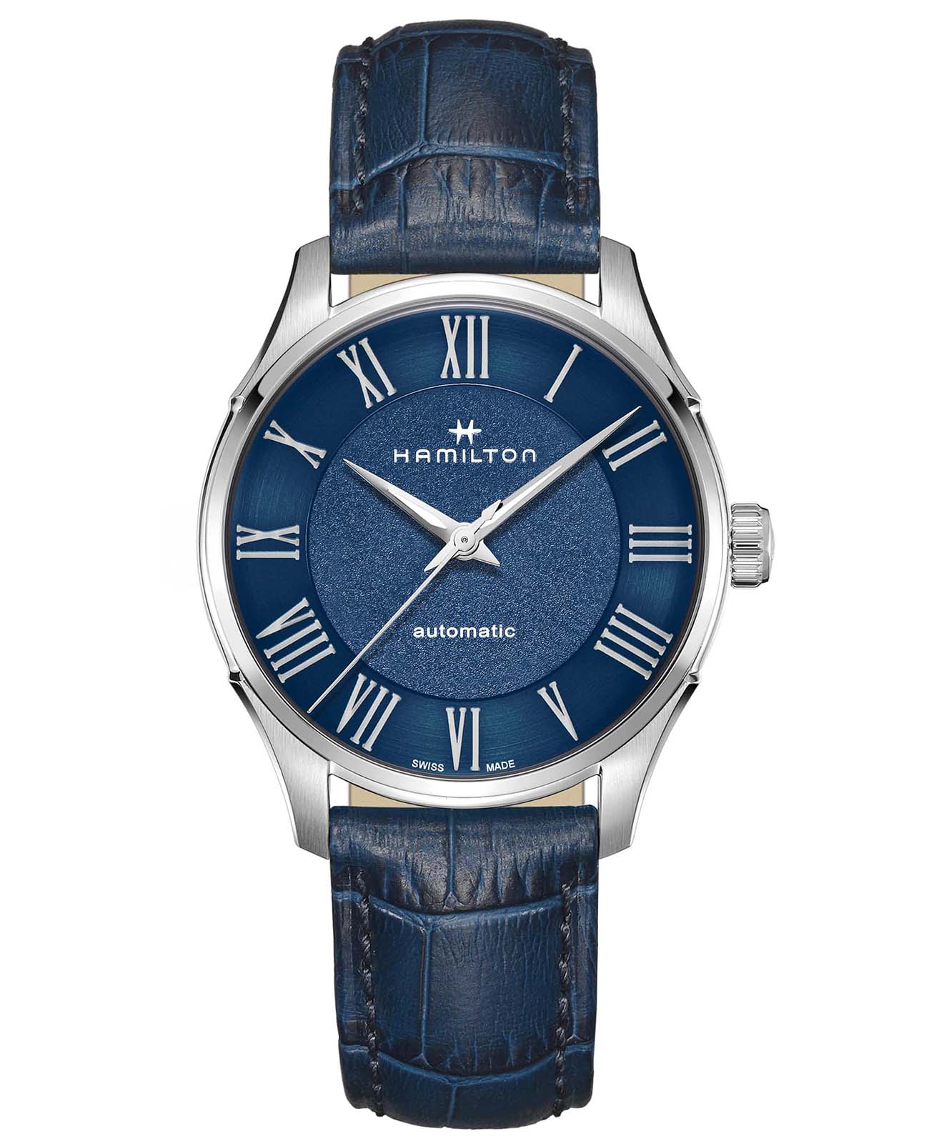 Hamilton Hamilton Jazzmaster Auto H42535640  H42535640 механические мужские часы синий циферблат, браслет кожаный — вид спереди