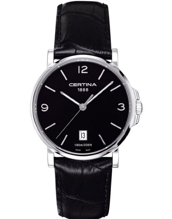 Certina Certina DS Caimano C017.410.16.057.00 DS Caimano C0174101605700 кварцевые мужские часы черный циферблат, браслет кожаный — вид спереди