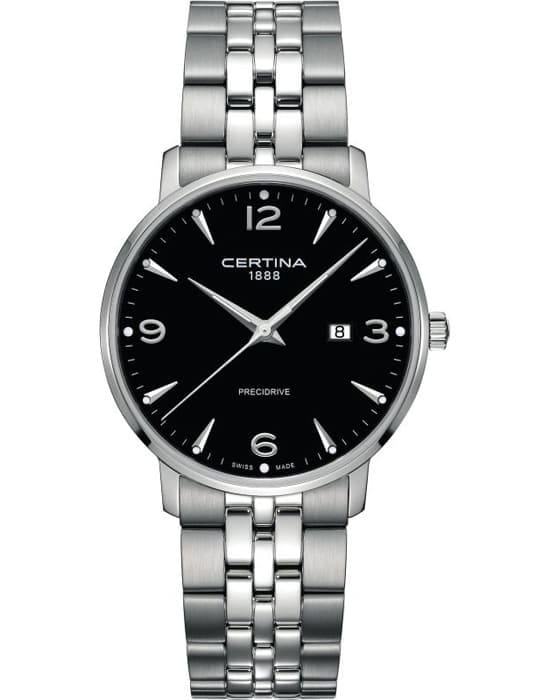 Certina Certina DS Caimano C035.410.11.057.00 DS Caimano C0354101105700 кварцевые мужские часы черный циферблат, браслет нержавеющая сталь — вид спереди