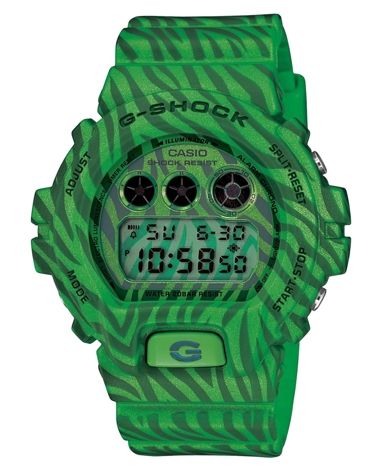 Casio Casio G-Shock DW-6900ZB-3DR  DW-6900ZB-3DR электронные мужские часы зеленый циферблат, браслет пластик — вид спереди