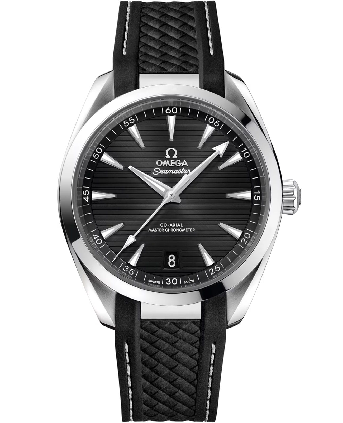 Omega Omega Seamaster Aqua Terra 220.12.41.21.01.001 Aqua Terra 22012412101001 механические мужские часы черный циферблат, браслет каучук — вид спереди