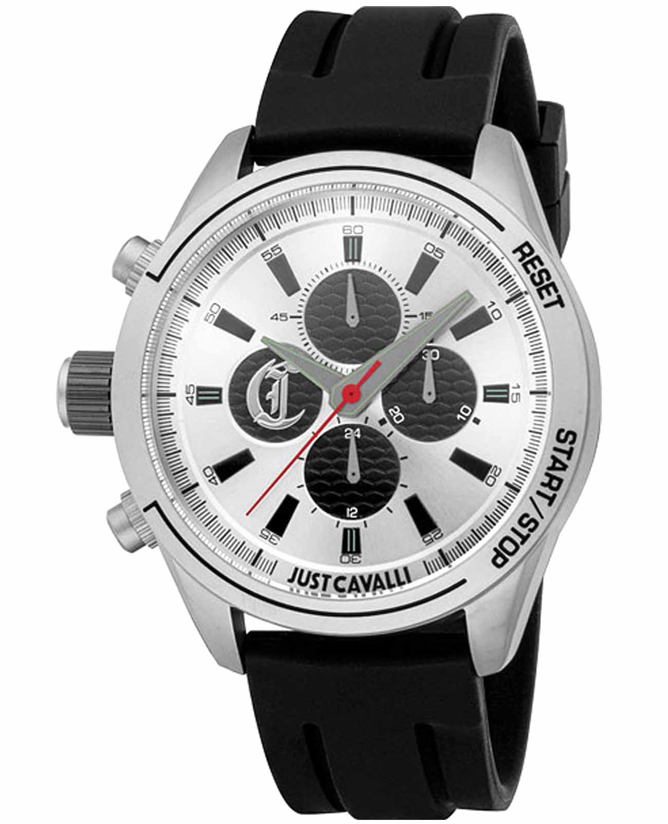 Just Cavalli Just Cavalli Cavaliere JC1G347P0015  JC1G347P0015 кварцевые мужские часы серебристый циферблат, браслет силикон — вид спереди