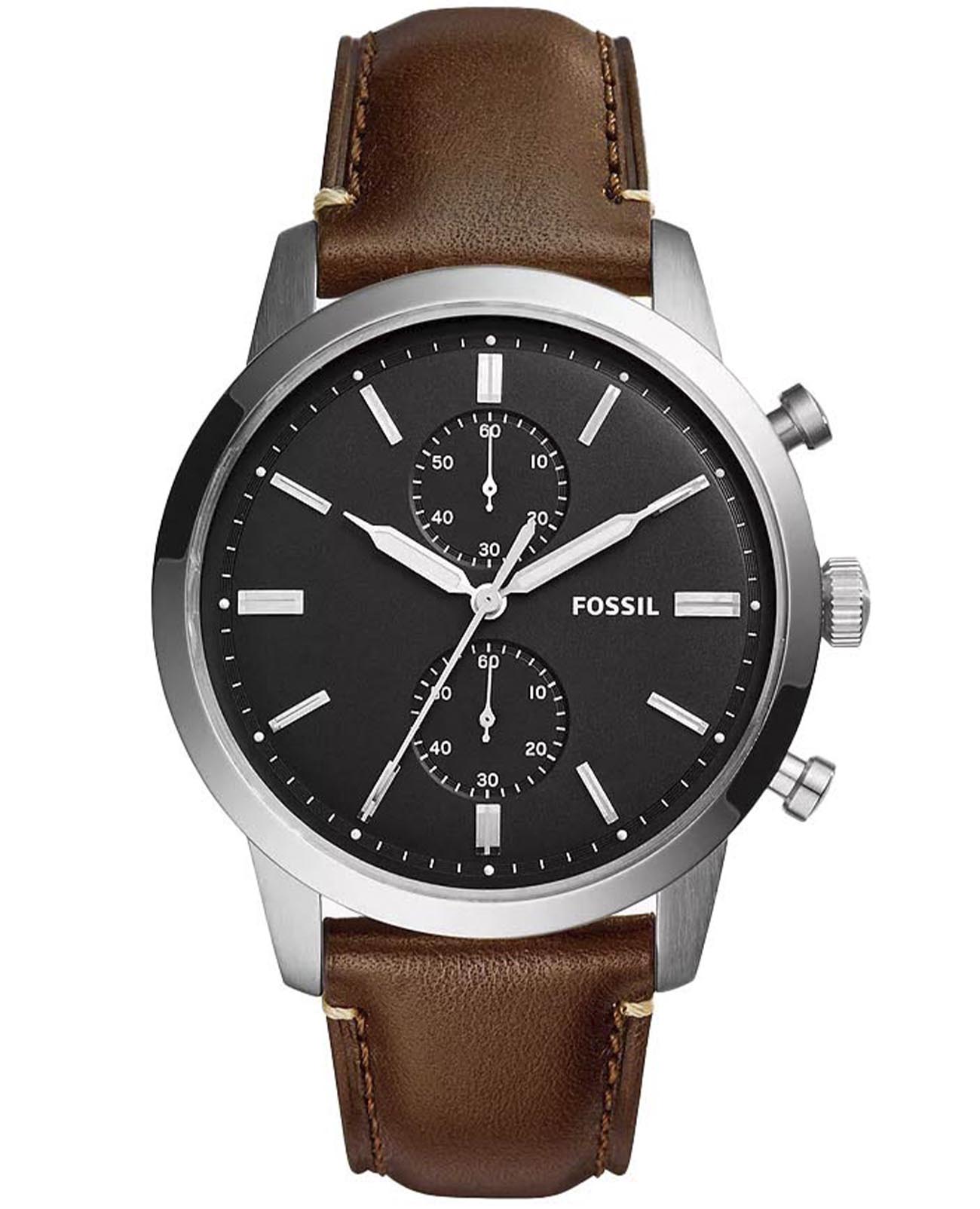 Fossil Fossil Townsman FS5967SET  FS5967SET кварцевые мужские часы черный циферблат, браслет кожаный — вид спереди