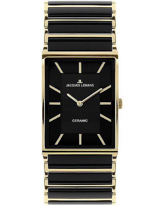 Jacques Lemans Jacques Lemans 1-1651D  1-1651D кварцевые женские часы черный циферблат, браслет сталь + pvd + керамика — вид спереди