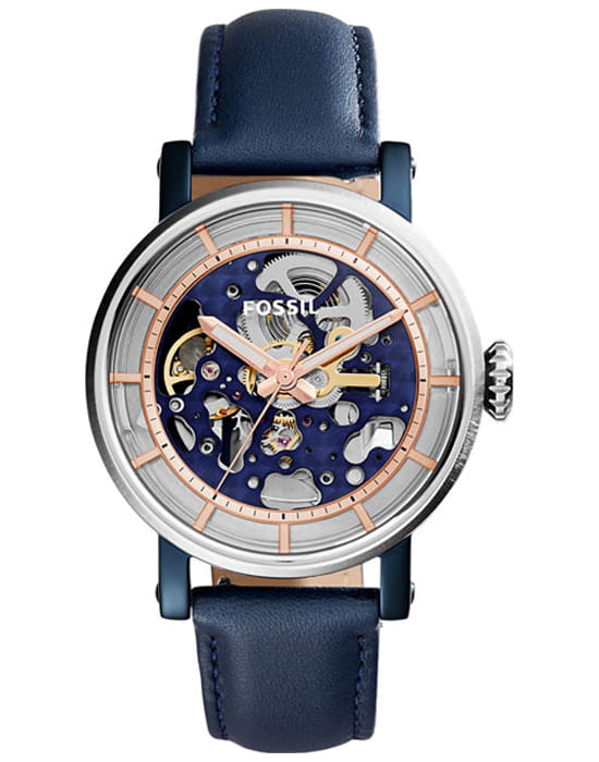 Fossil Fossil Original Boyfriend Automatic ME3136  ME3136 механические женские часы синий циферблат, браслет кожаный — вид спереди