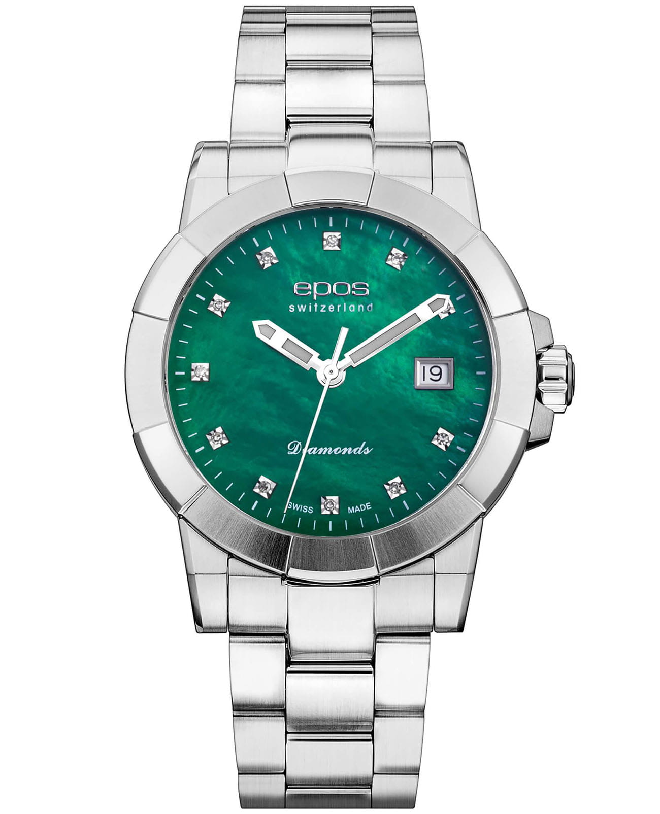 Epos Epos Ladies Diamonds 8001.700.20.83.30  8001.700.20.83.30 кварцевые женские часы зеленый циферблат, браслет нержавеющая сталь — вид спереди