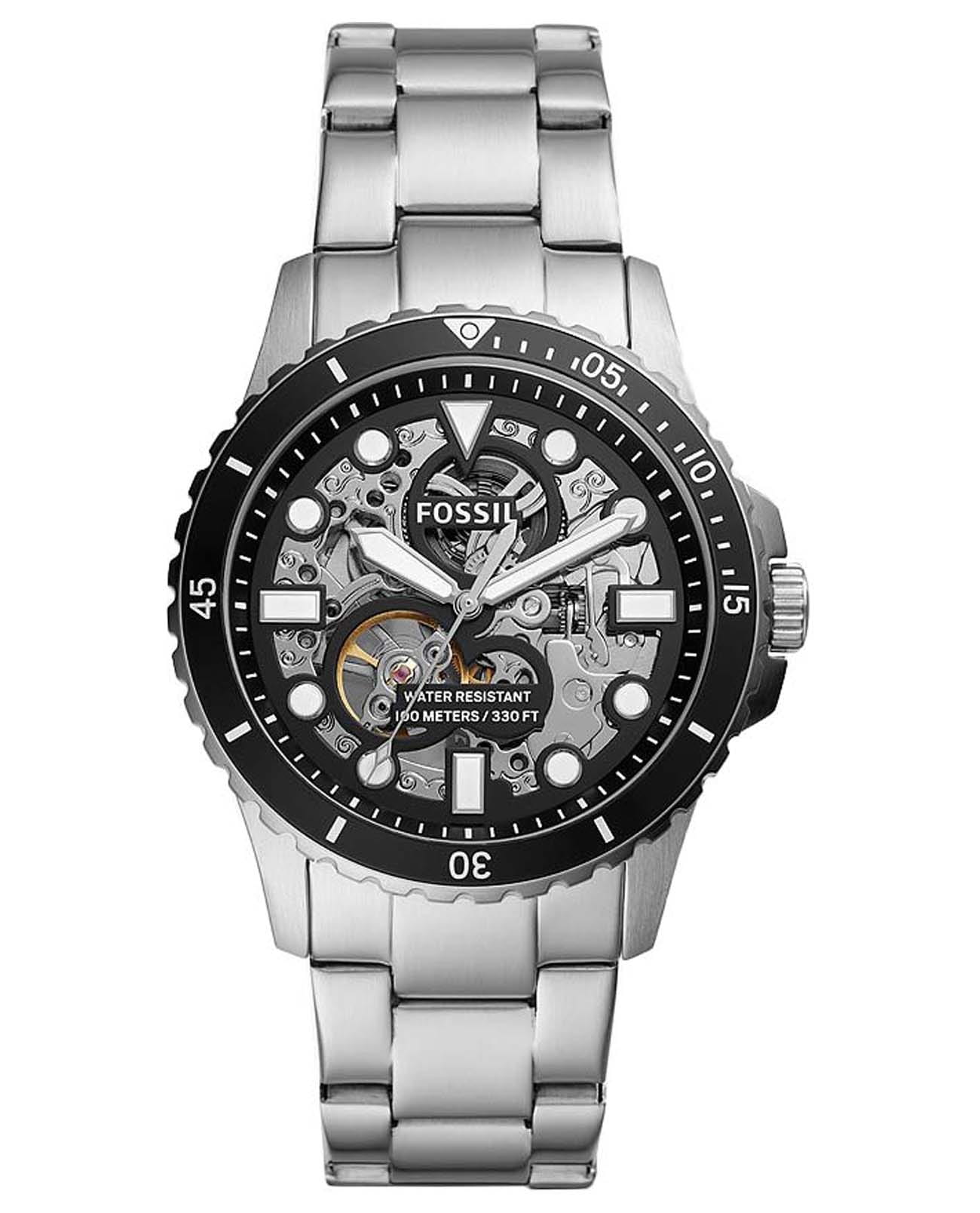 Fossil Fossil FB-02  ME3190  ME3190 механические мужские часы черный циферблат, браслет нержавеющая сталь — вид спереди