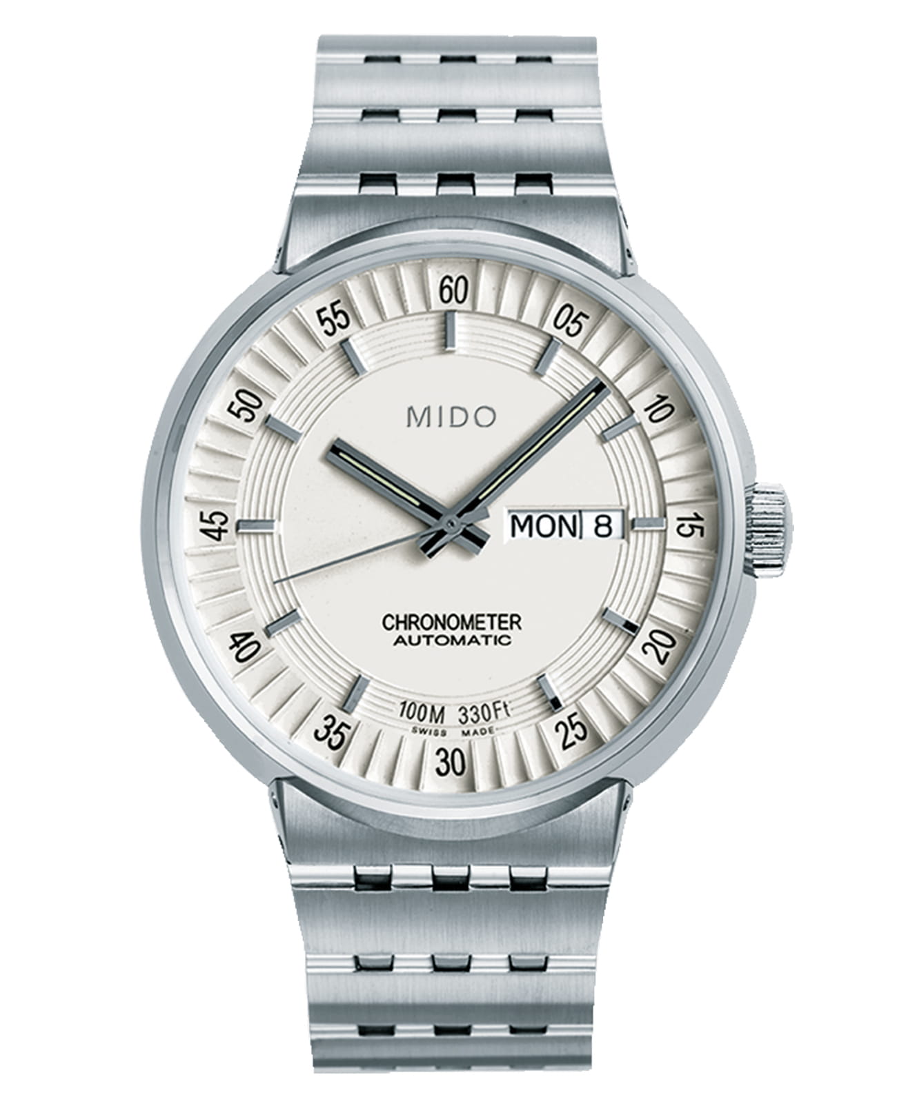 Mido Mido All Dial Chronometer M8340.4.B1.11  M83404B111 механические мужские часы белый циферблат, браслет нержавеющая сталь — вид спереди
