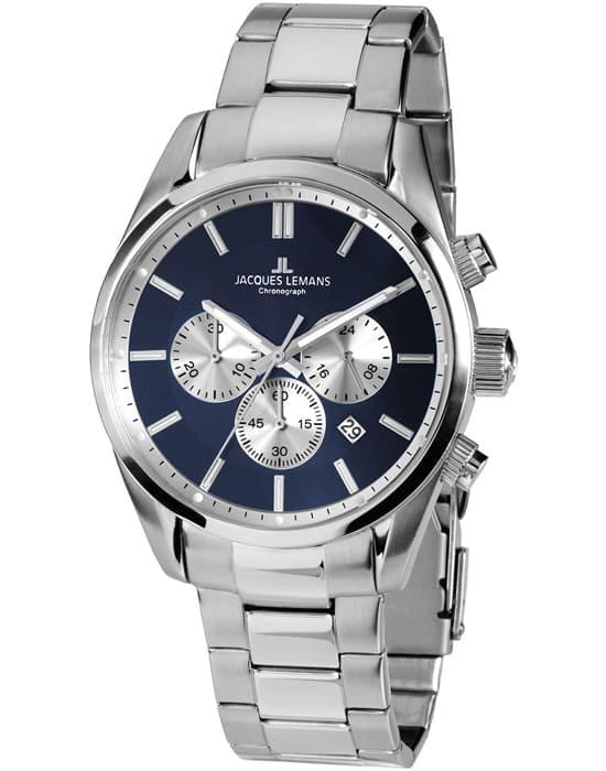 Jacques Lemans Jacques Lemans 42-6F  42-6F кварцевые мужские часы синий циферблат, браслет  — вид спереди