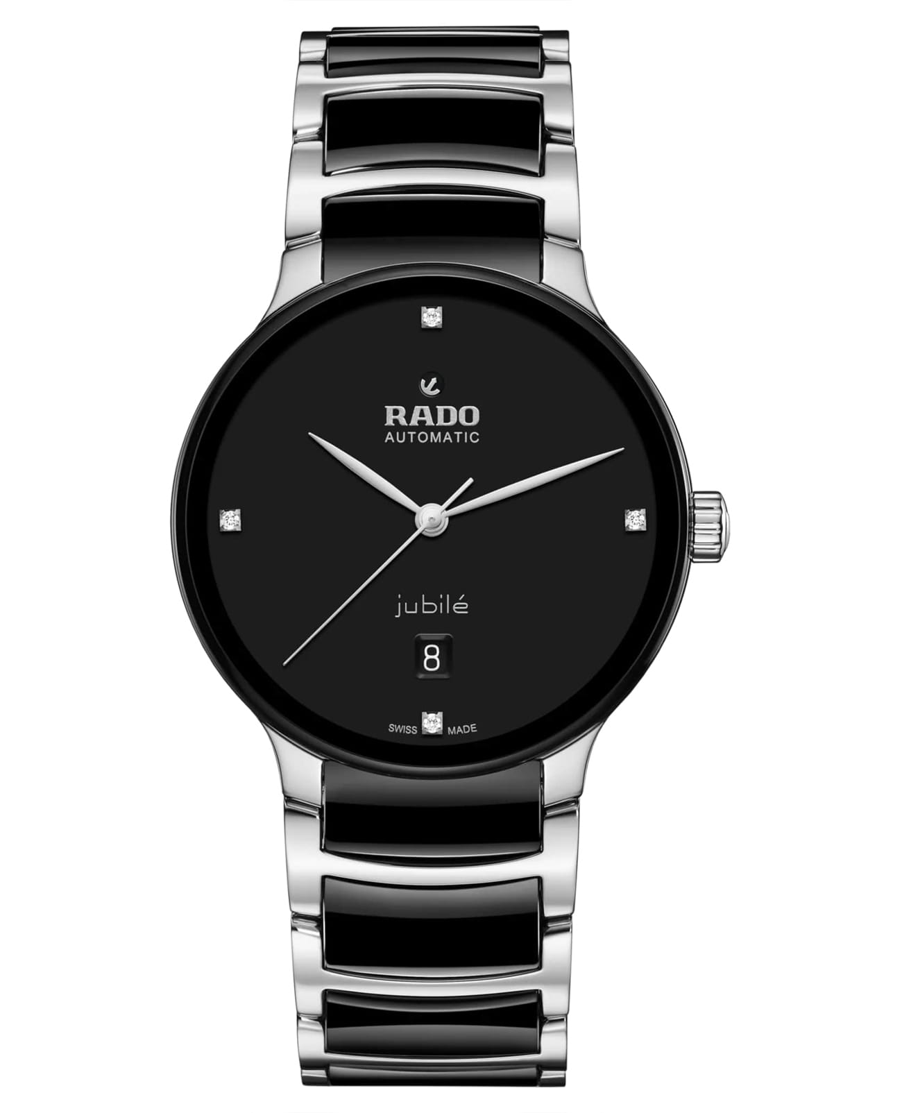 Rado Rado Centrix Automatic R30018712 Automatic R30018712 механические мужские часы черный циферблат, браслет сталь + высокотехнологичная плазменная керамика — вид спереди