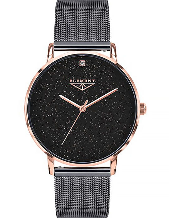 33 Element 33 Element 331902  331902 кварцевые женские часы черный циферблат, браслет сталь с ip покрытием — вид спереди