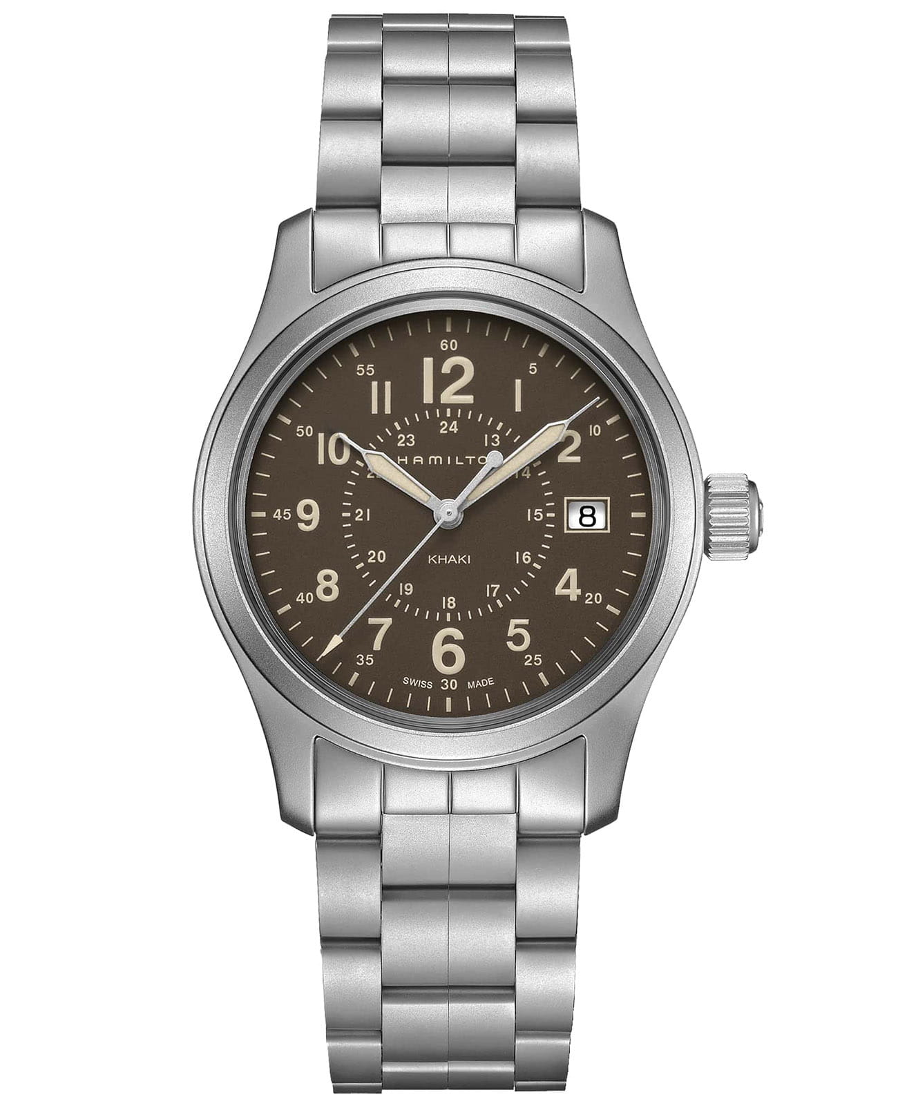 Hamilton Hamilton Khaki Field Quartz H68201193  H68201193 кварцевые мужские часы коричневый циферблат, браслет нержавеющая сталь — вид спереди
