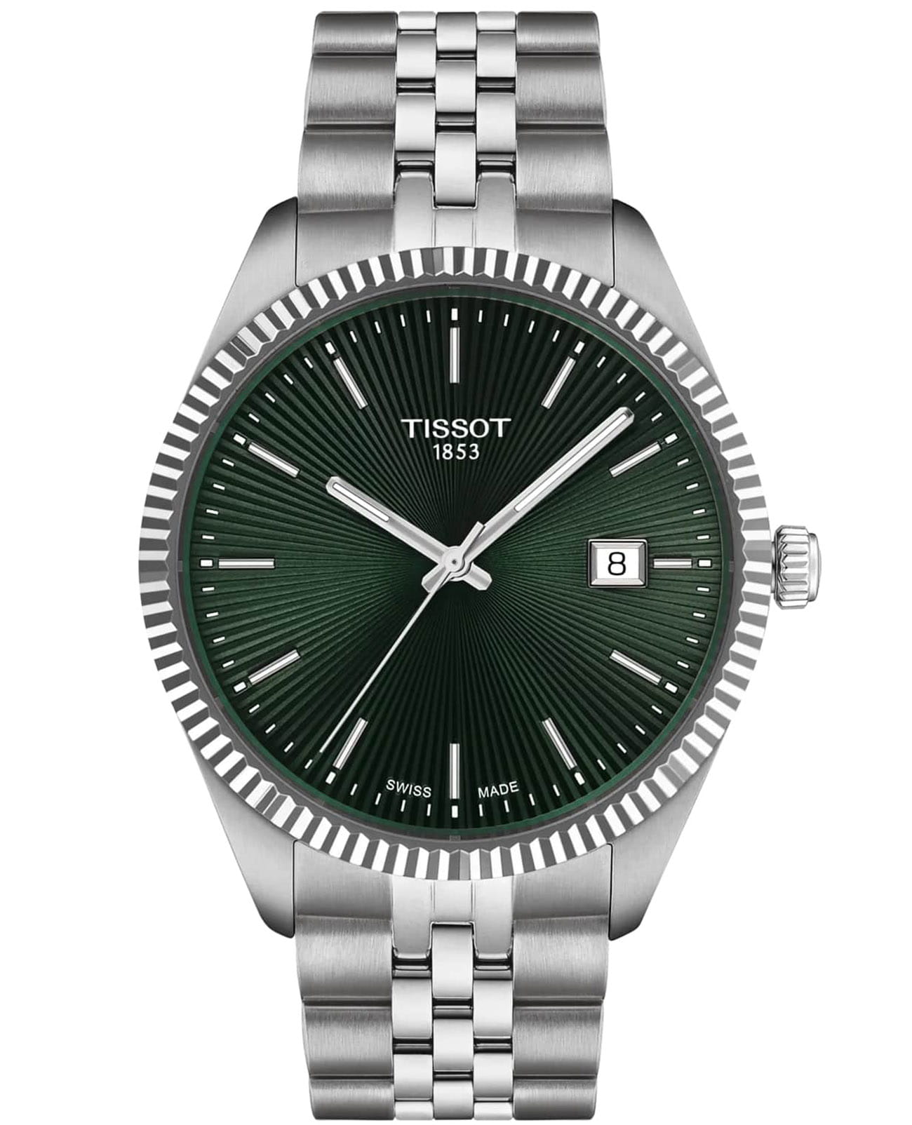 Tissot Tissot Ballade 40mm T156.410.11.091.00 Ballade T1564101109100 кварцевые мужские часы зеленый циферблат, браслет нержавеющая сталь — вид спереди