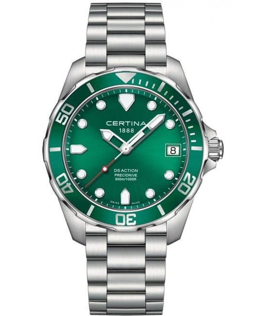 Certina Certina DS Action C032.410.11.091.00 DS Action C0324101109100 кварцевые мужские часы зеленый циферблат, браслет нержавеющая сталь — вид спереди