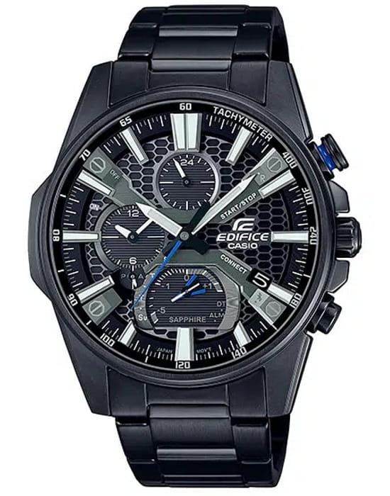 Casio Casio Edifice EQB-1200DC-1A EQB EQB-1200DC-1A кварцевые мужские часы черный циферблат, браслет нержавеющая сталь — вид спереди