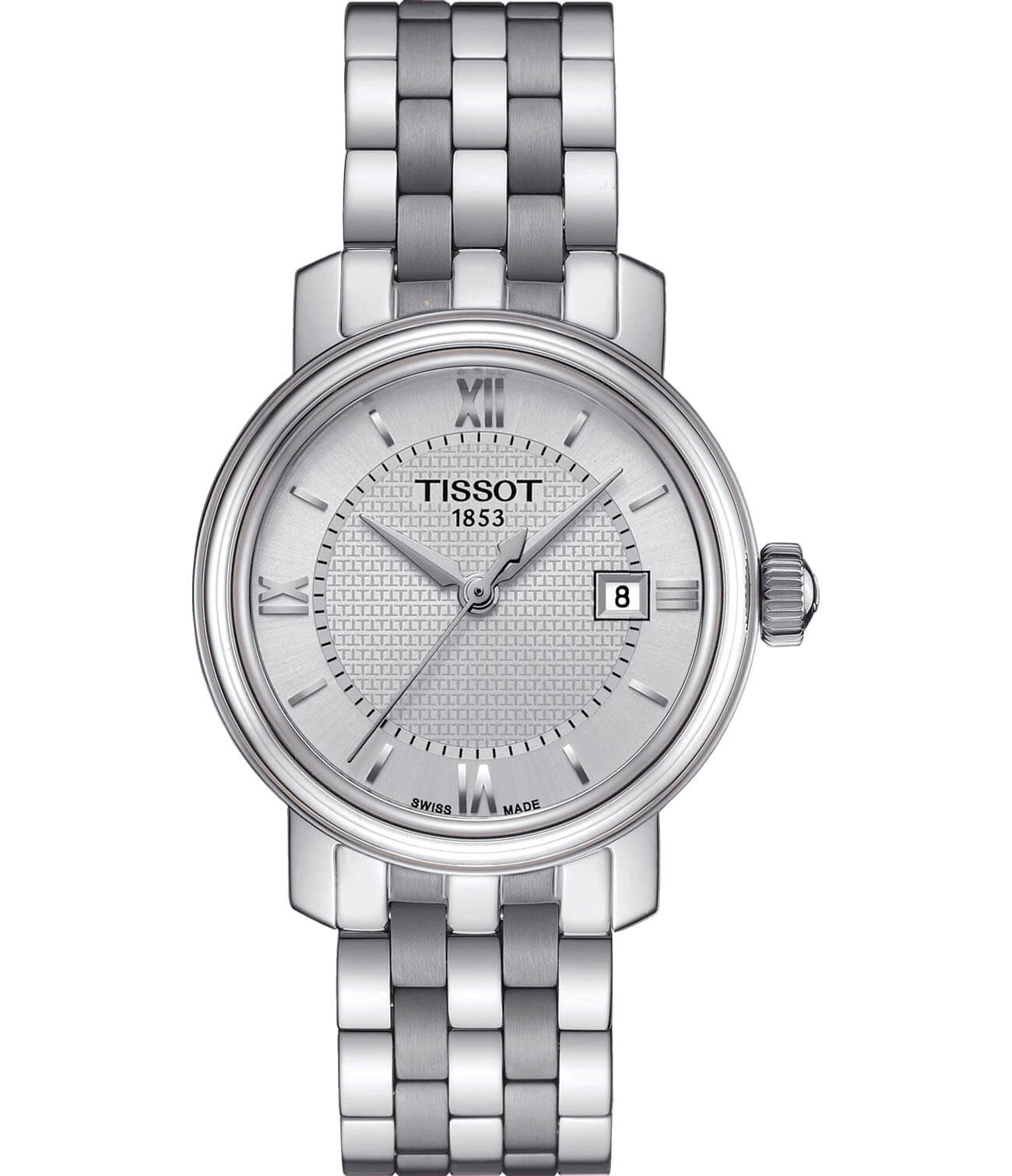 Tissot Tissot Bridgeport Lady T097.010.11.038.00 Bridgeport T0970101103800 кварцевые женские часы белый циферблат, браслет нержавеющая сталь — вид спереди
