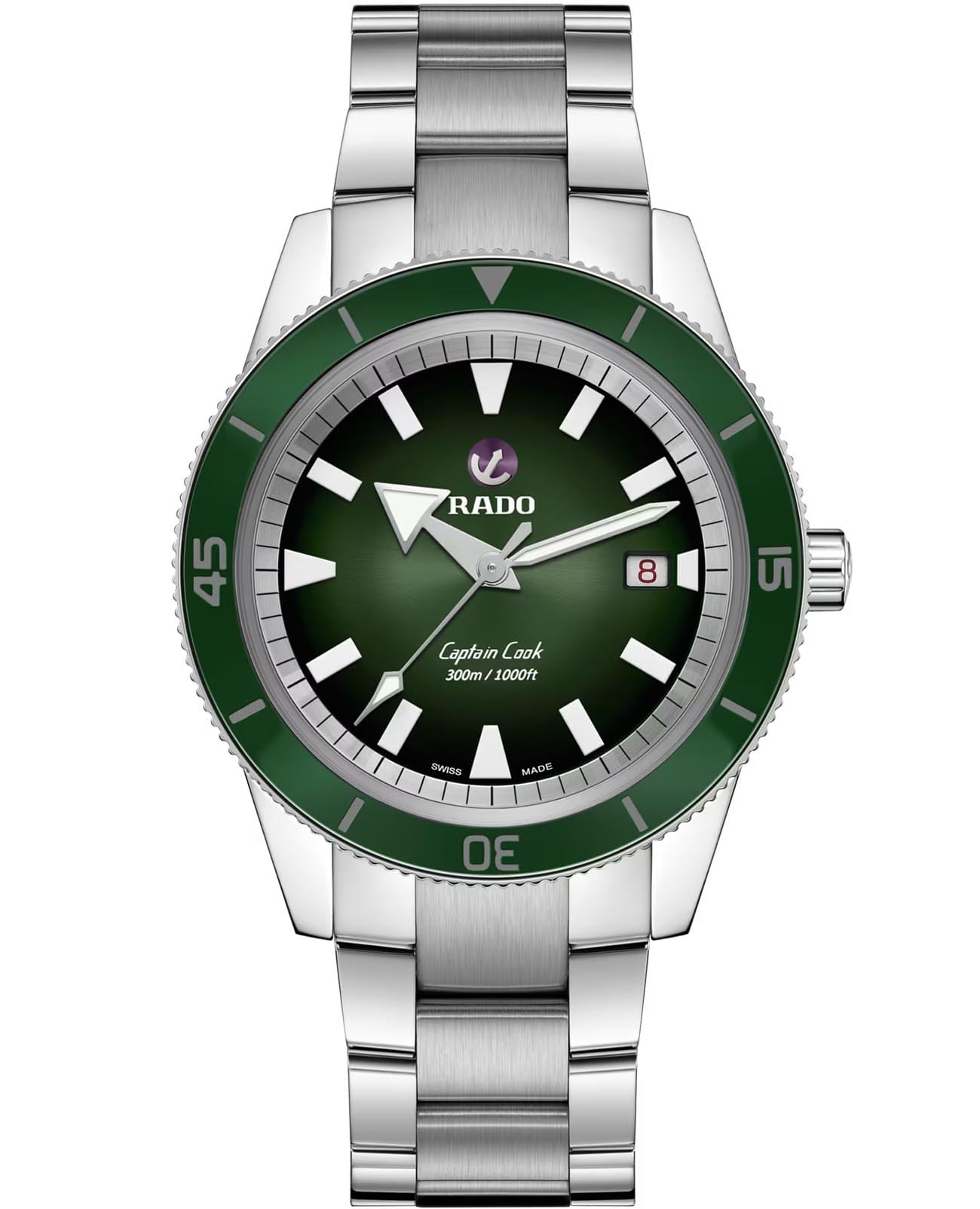 Rado Rado Captain Cook Automatic R32105319 Automatic R32105319 механические мужские часы зеленый циферблат, браслет нержавеющая сталь — вид спереди