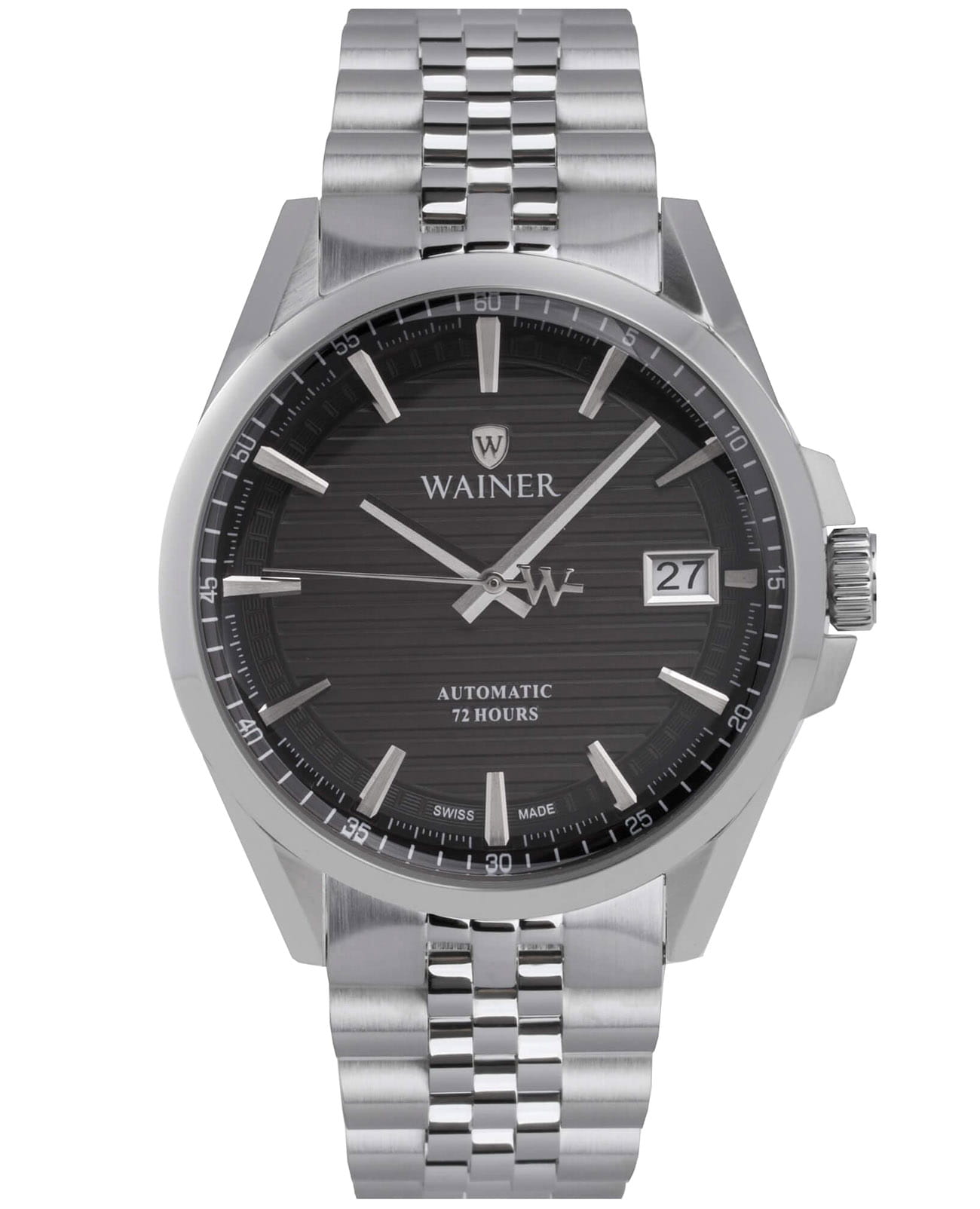 Wainer Wainer Automatic WA.25401-F  WA.25401-F механические мужские часы черный циферблат, браслет нержавеющая сталь — вид спереди